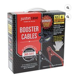 Justin Case 12 ft 8 Gauge Jumper Cables with Headlamp and Gloves, 165 Amps