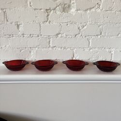 Anchor Hocking Vintage Depression Glass Set Of 4 Ruby Red Berry Bowls