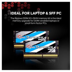 G.SKILL Ripjaws DDR4 SO-DIMM Series DDR4 RAM 32GB (2x16GB) 3200MT/s CL22-22-22-52 1.20V Unbuffered Non-ECC Notebook/Laptop Memory SODIMM (F4-3200C22D-