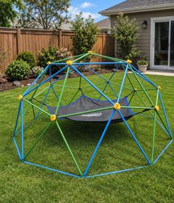 10FT Climbing Dome with Hammock, Outdoor Jungle Gym for Kids, Geometric Dome Climber Supporting 880 Lbs Anti-Rust Metal Outdoor Play Structure ASTM Ap