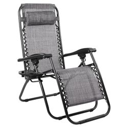 Folding Reclining Lounge Chair with Pillow,Adjustable Reclining Patio Chairs,Side Table for Home/Office/Camping/Pool Yard with Cup Holder (Grey)
