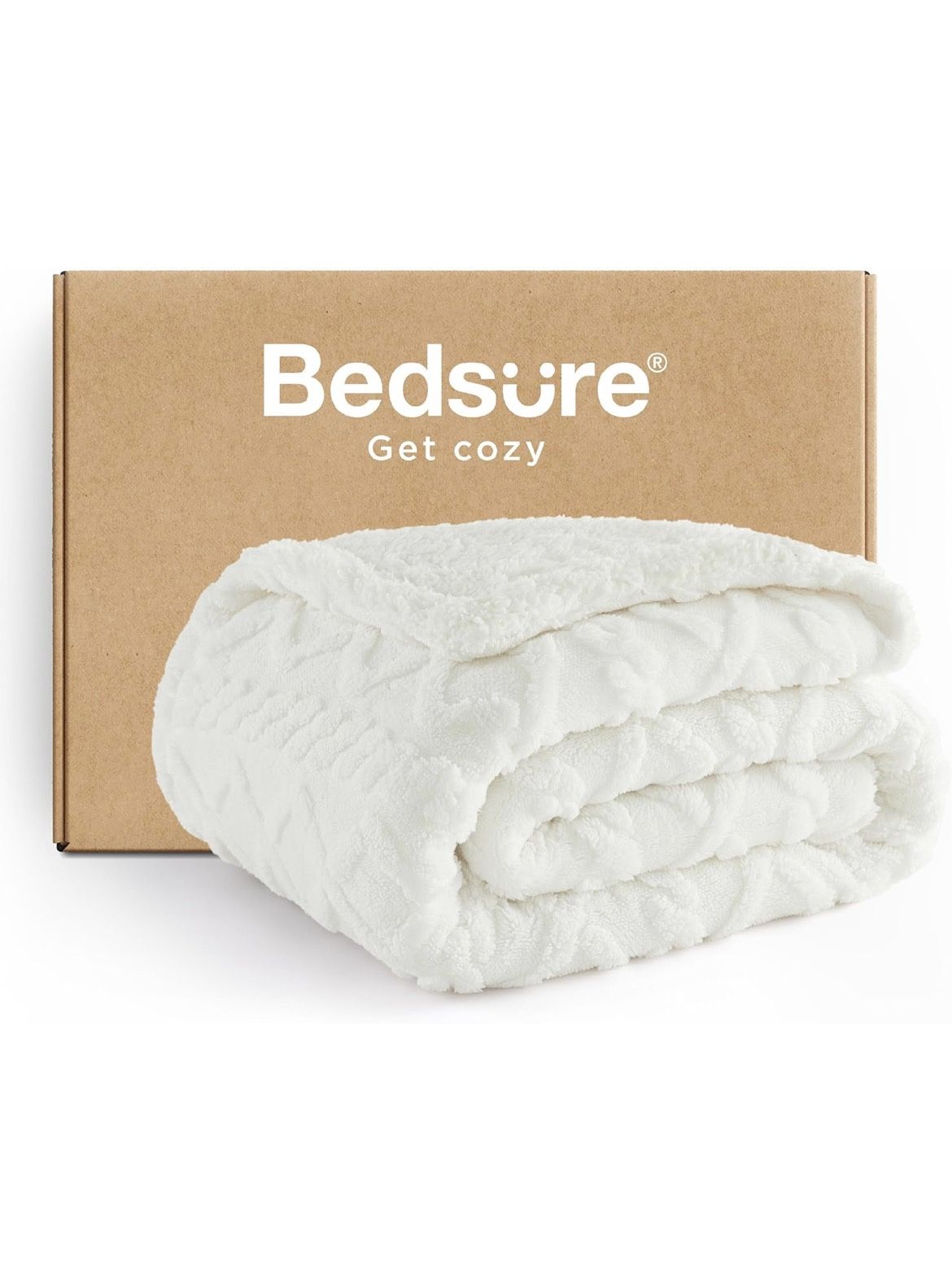 Bedsure Gentlesoft Sherpa Fleece Throw Blanket for Couch - Fluffy & Cozy Cable Jacquard Tufted Throw for Women Gift, Thick and Warm Christmas Blanket