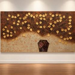 Tree of Life Canvas Wall Art (64” x 36”) – Gold Leaf & Metallic Textures