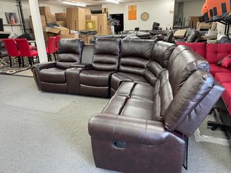 Brown Leather Reclining Sectional Sofa