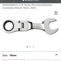 GEARWRENCH 12 Pt. Stubby Flex Head Ratcheting  Wrench, 18mm 
