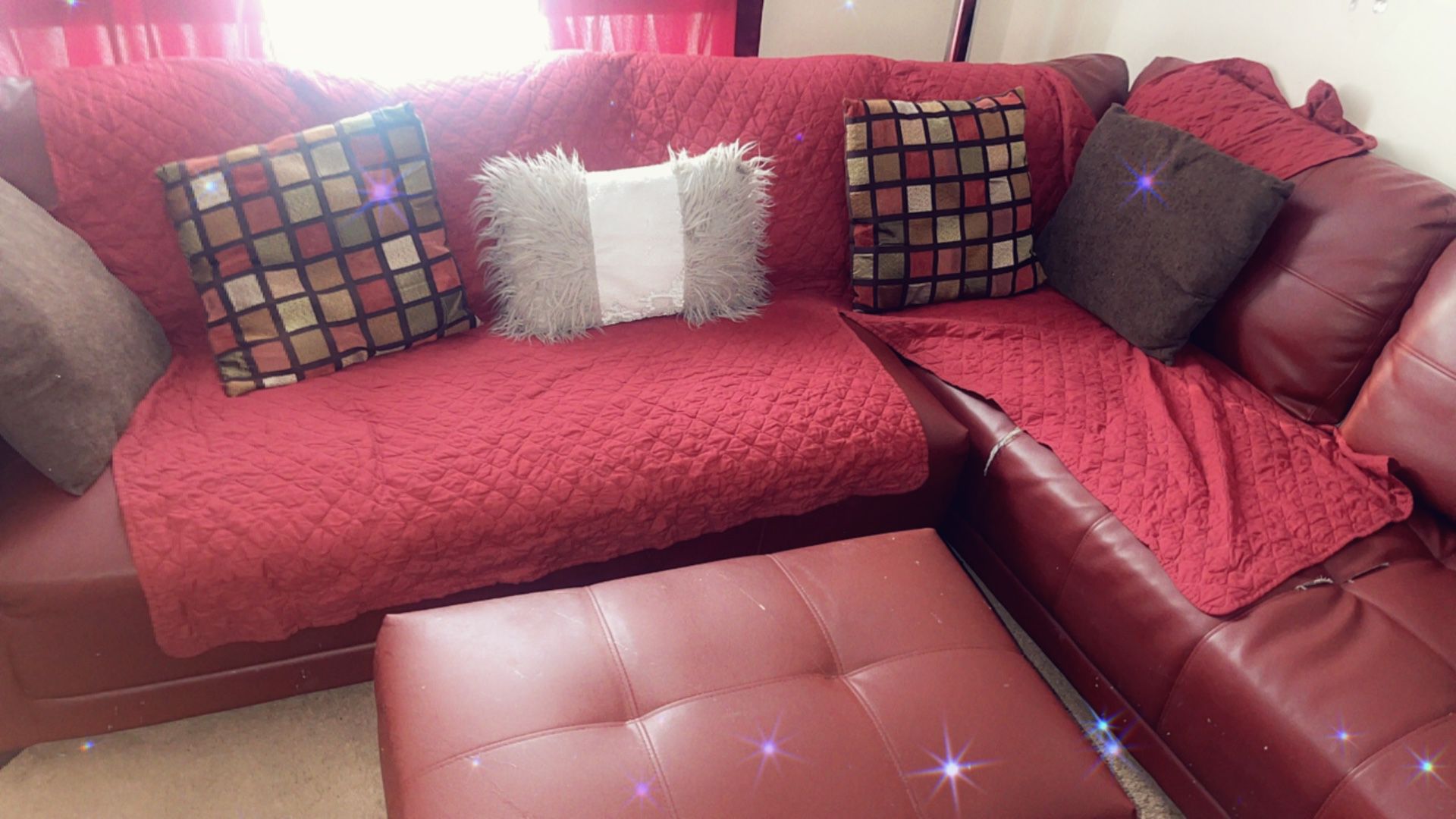 Red Leather Sectional W  Ottoman 