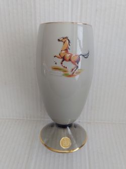 Palomino Horse Soft Gray with Gold Trim & Seal Stamp RARE Drinking Glass Cup