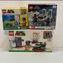 New & Sealed Lego Mario 71420, Mario 71364, and Black Panther 76212