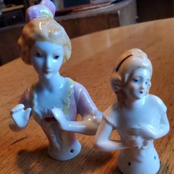 Pair Of Porcelain Pin Cushion Half Doll-Victorian Ladies