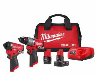 Milwaukee M12 FUEL 12-Volt Lithium-Ion Brushless Cordless Hammer Drill and Impact Driver Combo Kit w/2 Batteries and Bag (2-Tool)