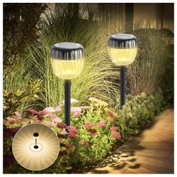 Solar Outdoor Lights, Ultra Bright Solar Pathway Lights with IP65 Waterproof, 2Pack, Dusk to Down Up to 12H Auto On/Off Solar Garden Lights for Walkwa