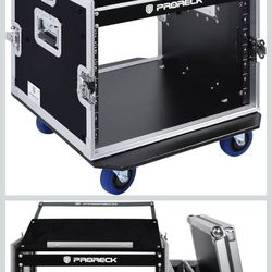 PRORECK 8U Rack/Road Case With Slant Mixer Top,And Casters,20"Rackable Depth
