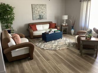 Leather sofa, loveseat and chair
