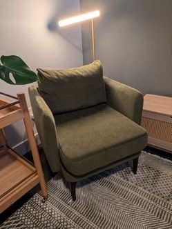 Pair of West Elm Auburn Chairs in Olive Performance Fabric