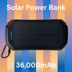 Solar Power Bank with a capacity of 36,000mAh and built-in wireless charging