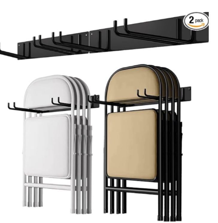 Folding Chair Storage Rack w Chair Organization and Garage Wall Mount Storage, Tool Organizer 2 Pack
