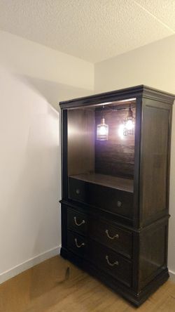 Refurbished Dark Wood Cabinet with Built-In Lighting & Drawers