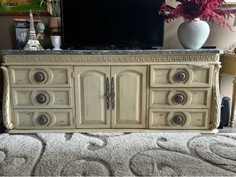 Vintage Mediterranean Marble-Top Entertainment Center