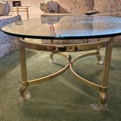 2 pieces matching Vintage 70s Maison Jansen Style Brass Glass Top Coffee Table and matching side table Lovely La Barge Oval Glass & Brass Cocktail 