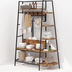 Coat Rack Stand with Storage, Multifunctional Entryway Shelf Organizer with 10 Hooks and 6-Tier Shelves, 72" Industrial Hall Tree Freestanding Clothes