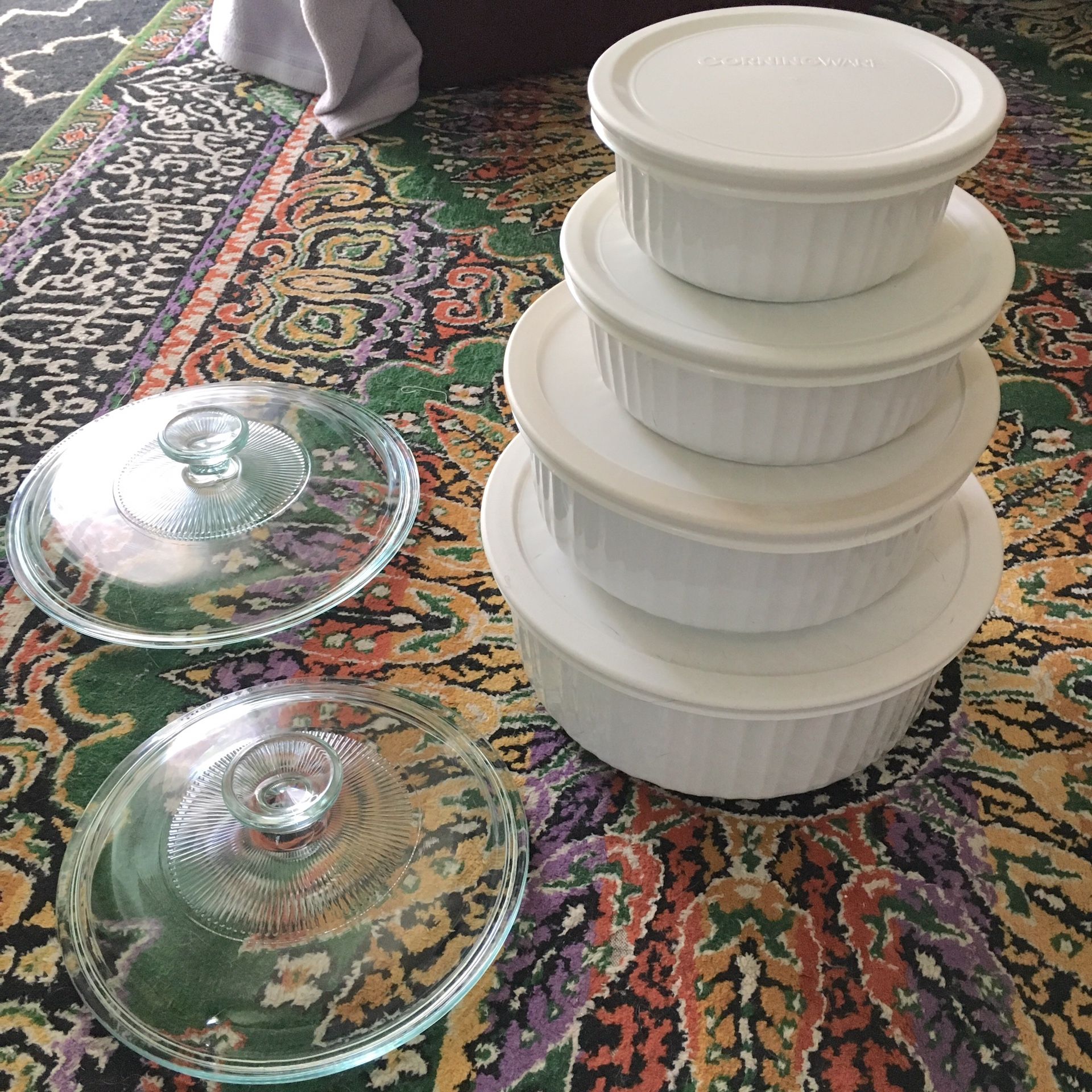 Corningware French White Stoneware Set of 4 w/Lids