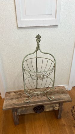 Beautiful two tiered, light green, iron basket.