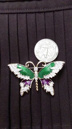 Green purple rhinestone butterfly pin