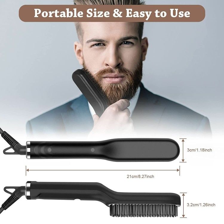 Beard Straightener Brush for Men: 3 in 1 Electric Ionic Hot Mustache Comb Tame Grooming Wild Portable Blow Dryer Styler with Temperatures & Quick Heat