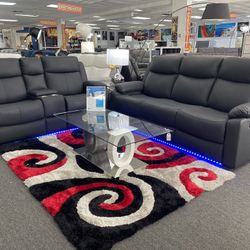 Special Deal Now👍Gorgeous Black Sofa&Loveseat 4x Recliners & LED lighting 