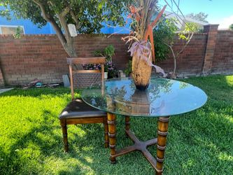 Round Glass Top Table and Wooden Chair Set