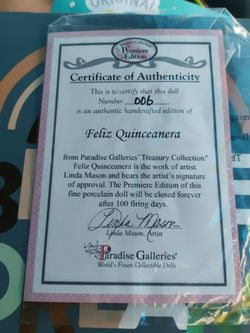Paradise Galleries Feliz Quinceanera Porcelain Doll COA