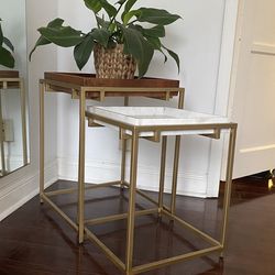 Nesting Side Tables – Marble, Wood & Gold Tone