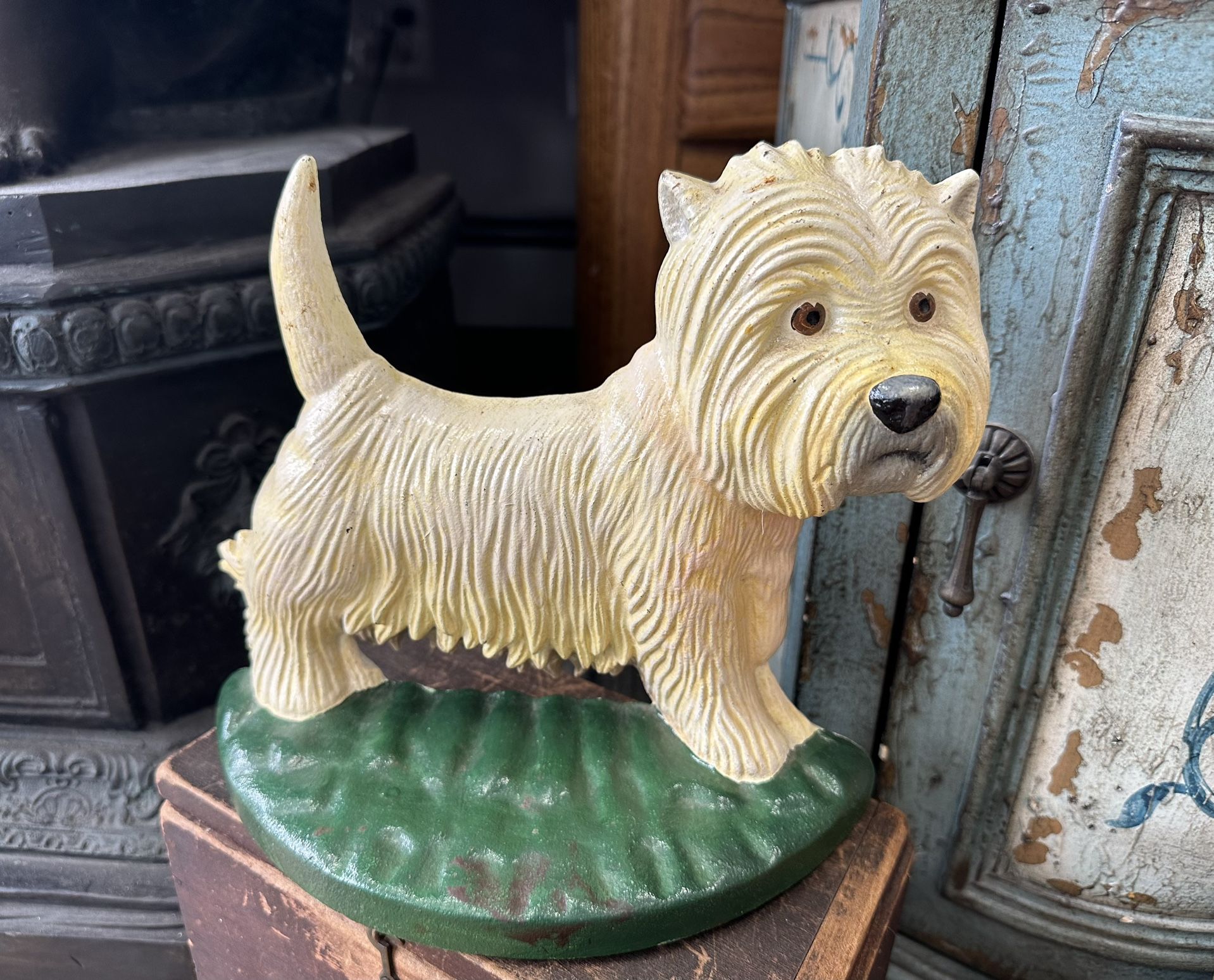 Vintage Cast Iron White Westie Scottie Terrier DOG Puppy Door Stopper Door stop