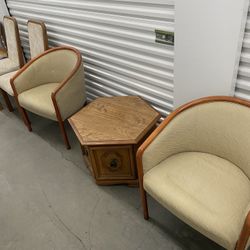 Vintage Hexagonal Accent Storage End Table and a pair of possible lnut Banker Chair by Ward Bennett 