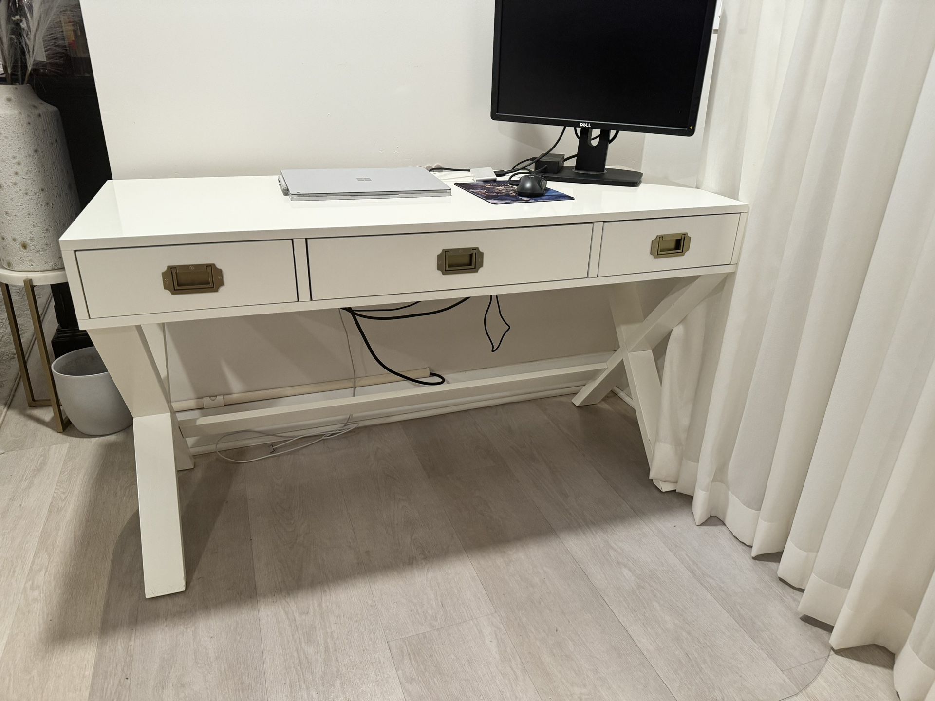 White Desk with 3 Drawers & Outlet