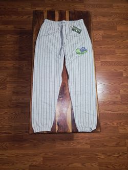 Denim Tears Gray Pinstripe "Harlem Georgia Okras" Joggers. Size Large