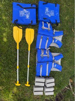 Life jackets and paddles