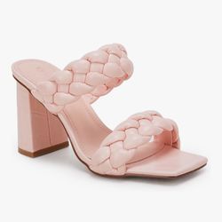 Syktkmx Women's Braided Heeled Sandals Backless Square Open Toe Block Slide Sandals