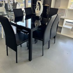 Modern 6pc Dining Table Set Black