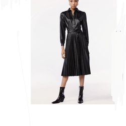 Women's Scoop Faux Leather Pleated Dress 