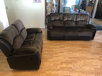 New Reclining Couch / Love Seat.  Brown Suede-Like Fabric.  Free Delivery!