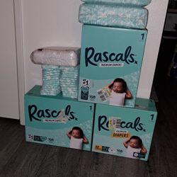 Size 1 Diapers (Three Boxes Of 108 Rascals Premium Diapers)  And With Individuals From An Open Box