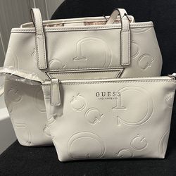 Guess White Tote and Pouch Set