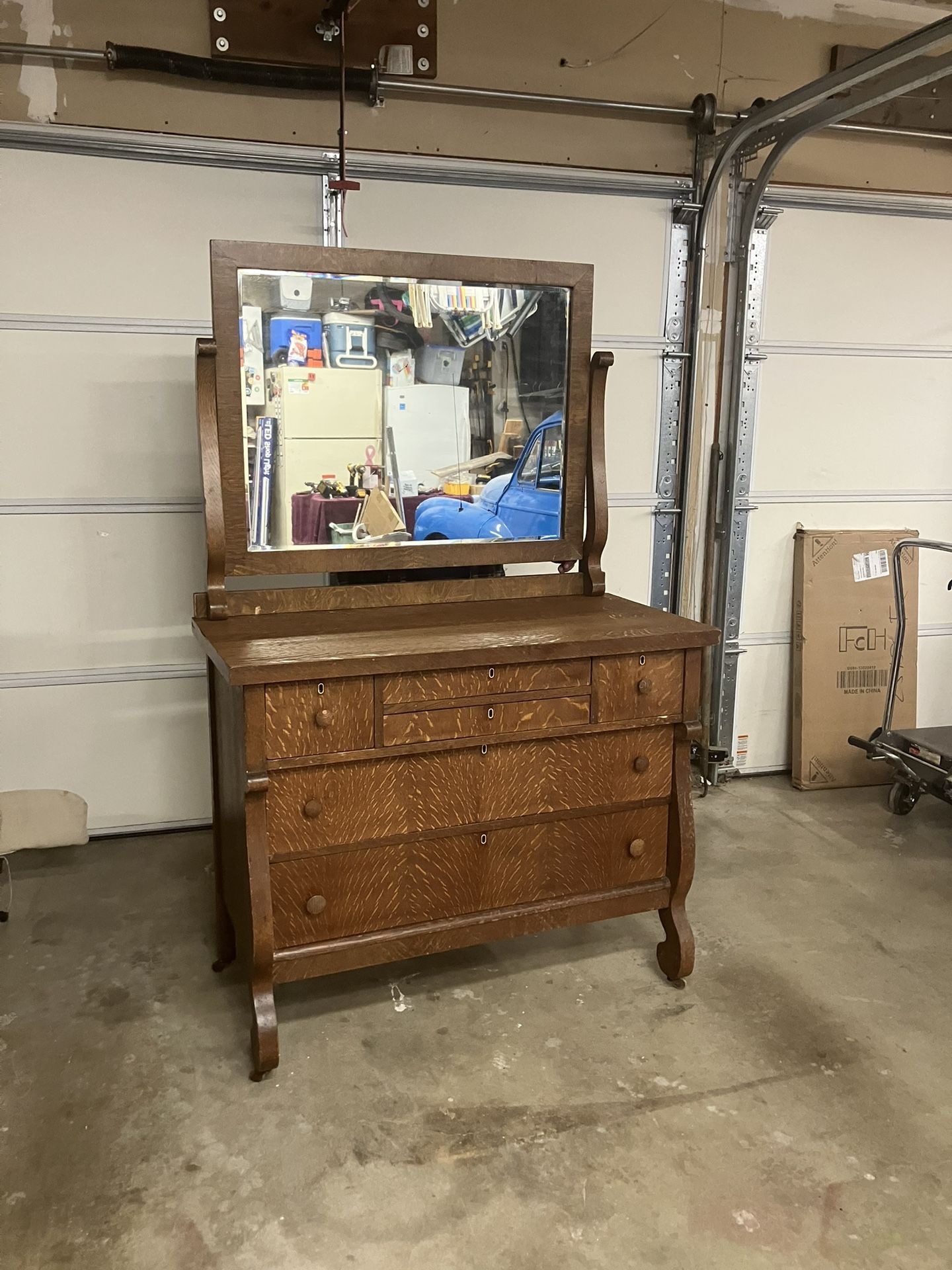 Chest Of Drawers antique with Harp and mirror