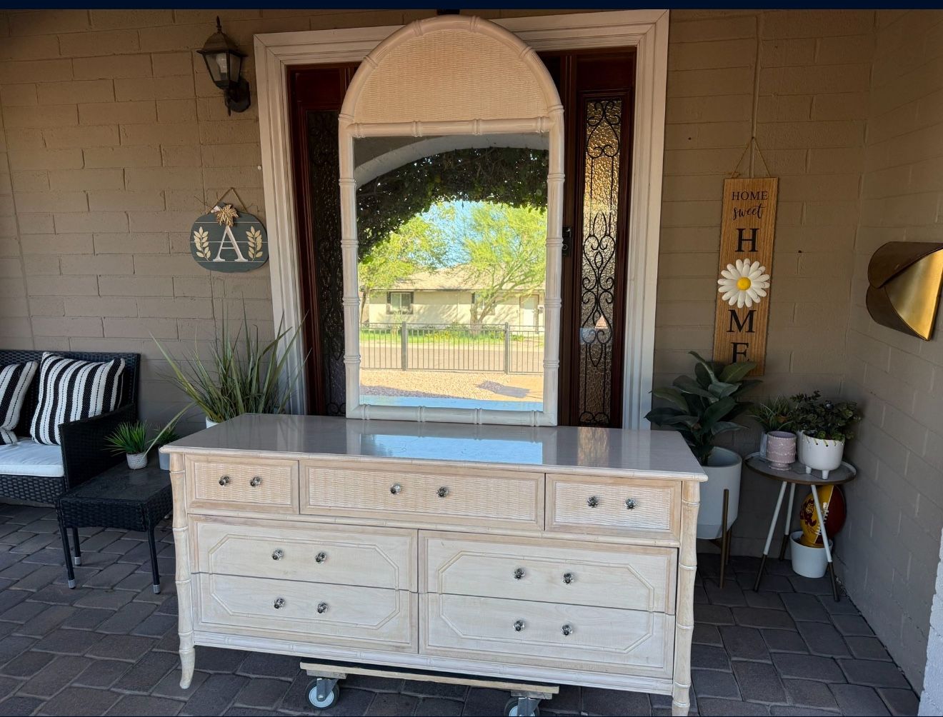 Coastal Vintage Broyhill Faux Bamboo Dresser And Mirror $80