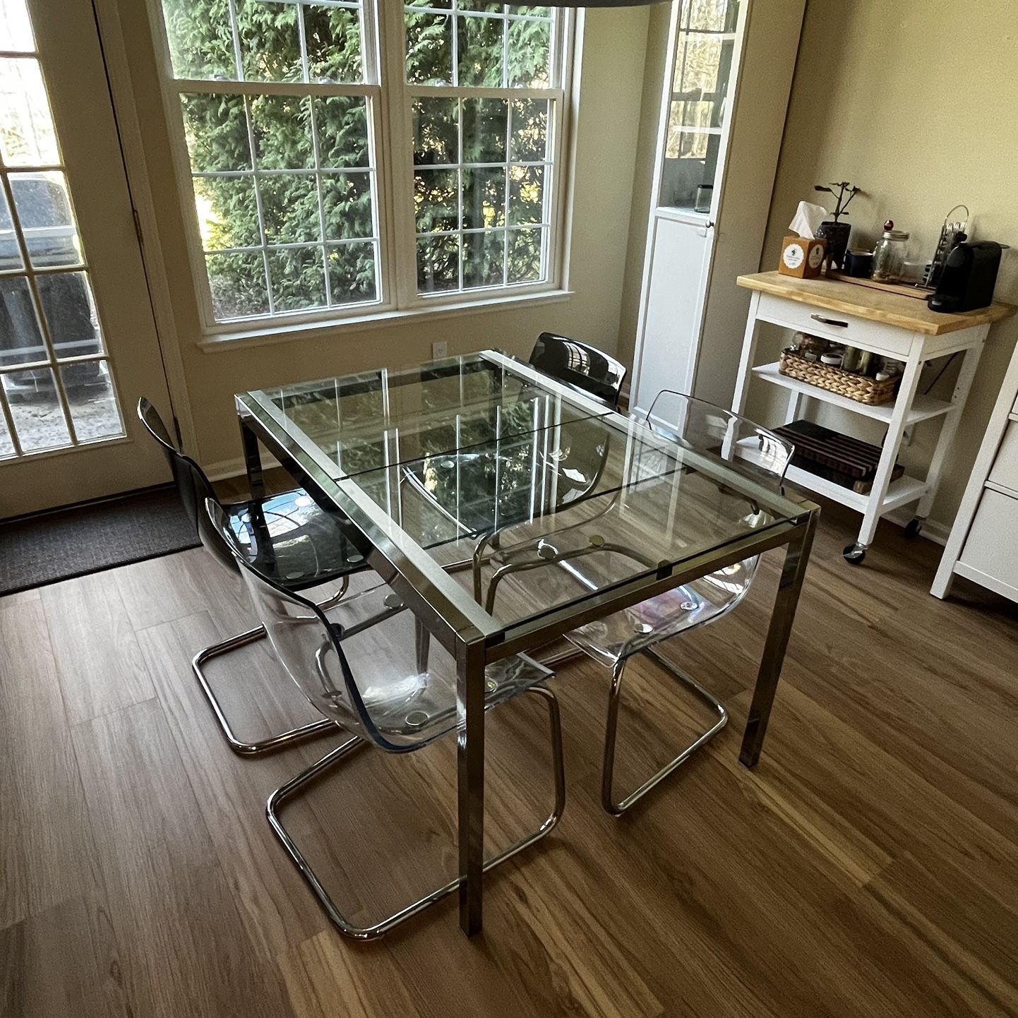 IKEA Expandable Dining Table Glass Top + 4 Tobias Chairs