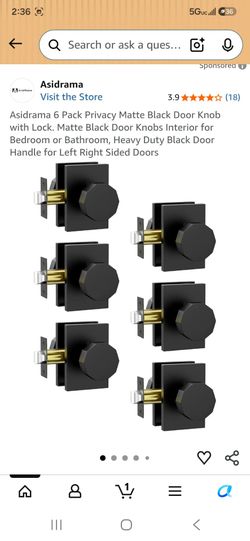 Brand New In Box 6 Pack Privacy Matte Black Door Knob with Lock