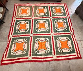 Vintage Handmade Appliqué Quilt | 76” x 76” | Antique Folk Art Patchwork Quilt