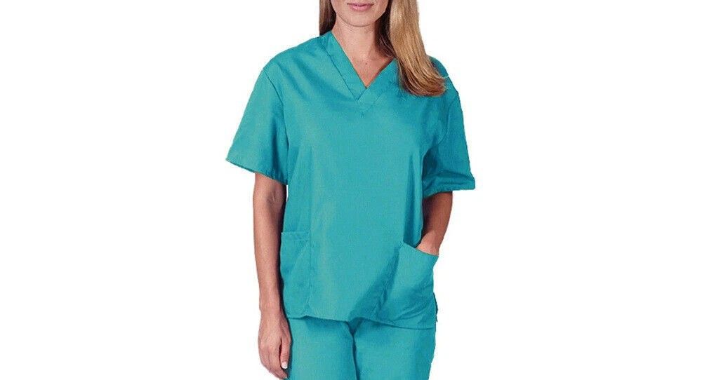 Natural Uniforms womens size M medium pockets medical scrubs uniform shirt top suit nurse top t tee