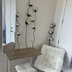 Bedroom furniture white new flowers bed room decor chair faux fur desk mirror apartment dorm room 